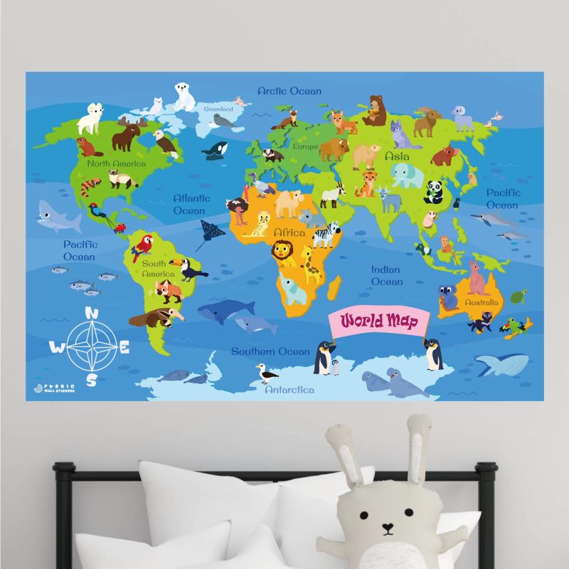 Animal World Map Fabric Wall Stickers